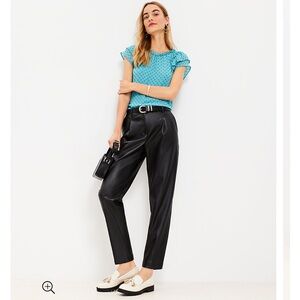 LOFT Black Faux Leather High-Waist Tapered Pants